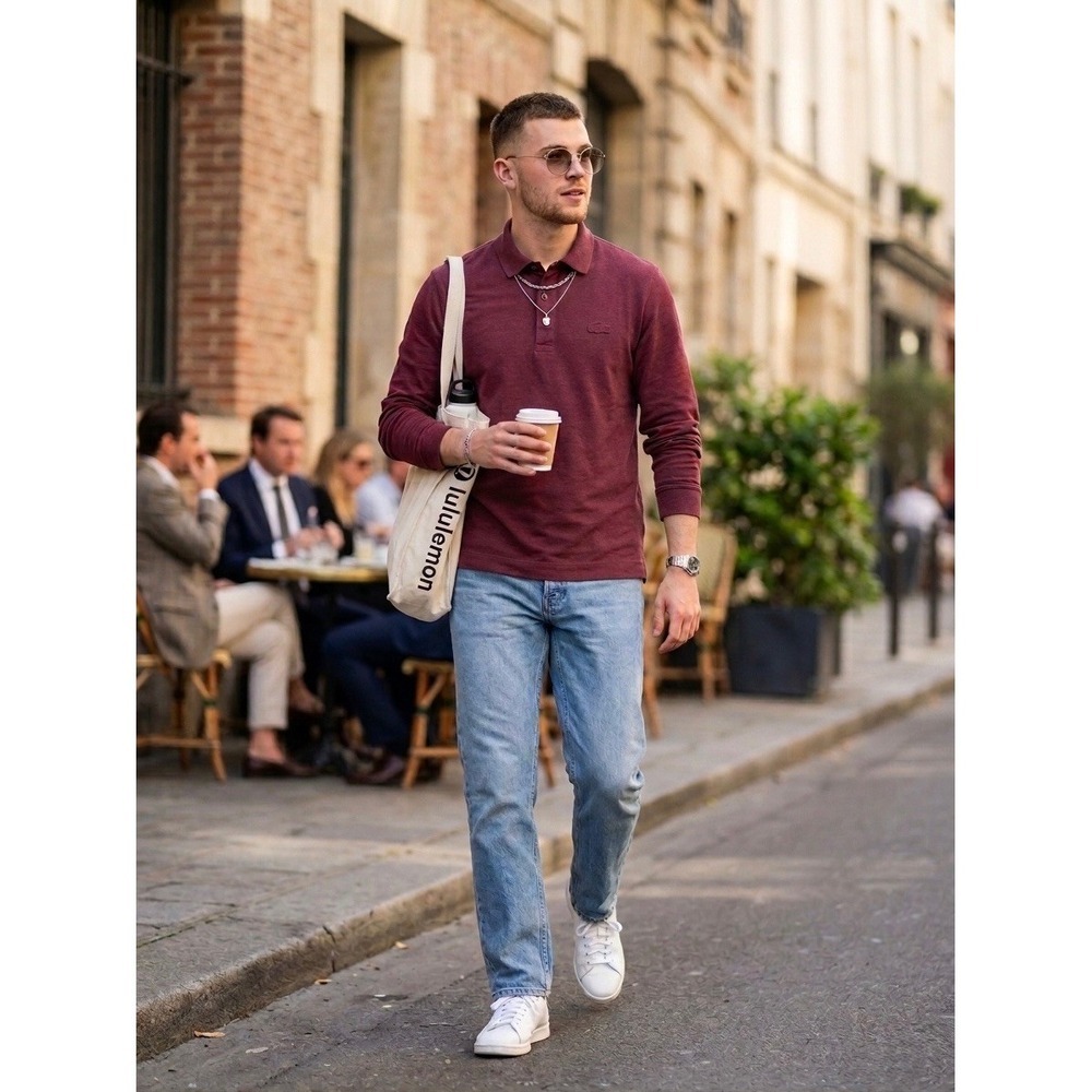 Lacoste Mens Regular Fit Long Sleeve Polo Shirt Burgundy Maroon PH12395 Size S